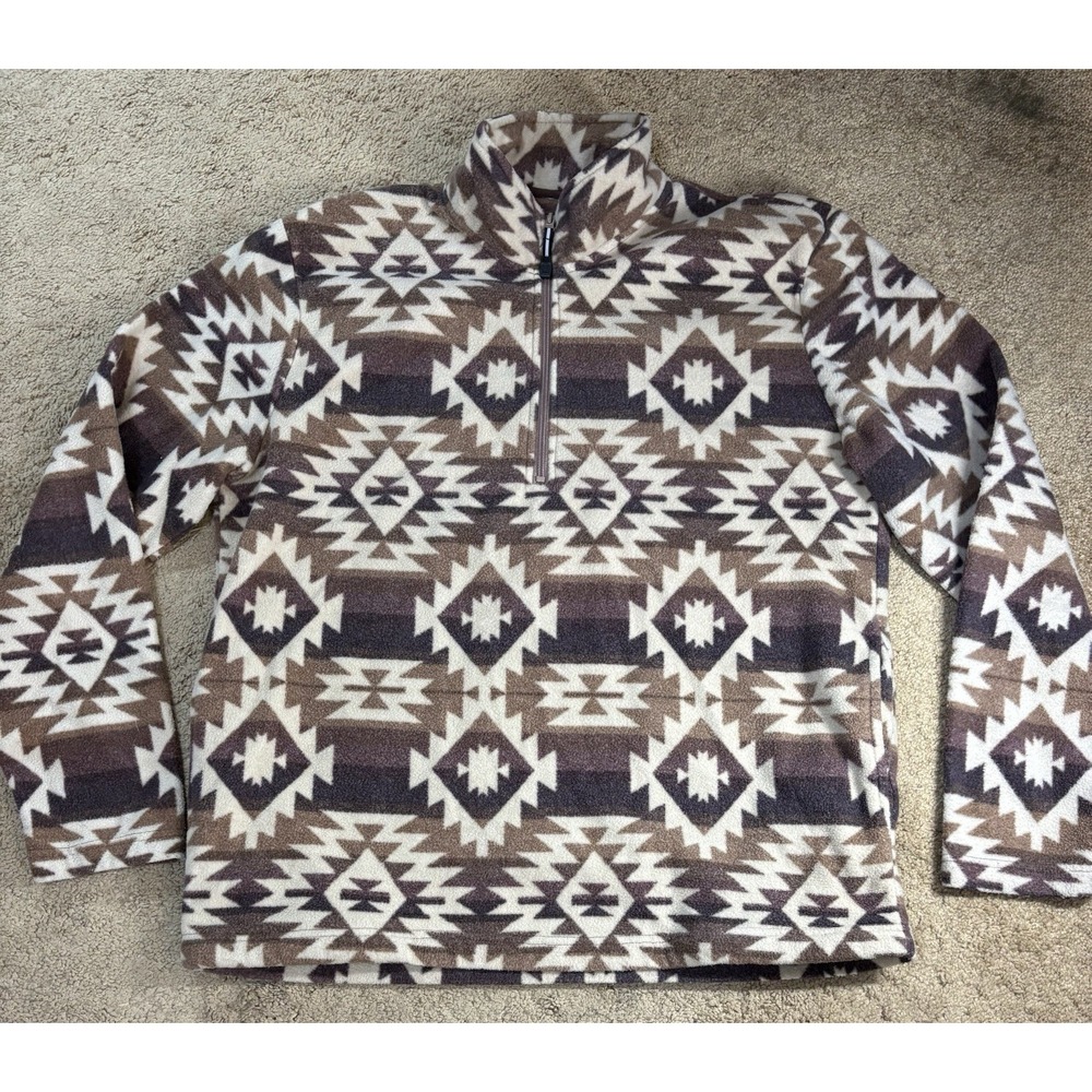 Roper 1/4 Zip Fleece Jacket Men Large Brown Southwest Geometric Pattern Cowboy